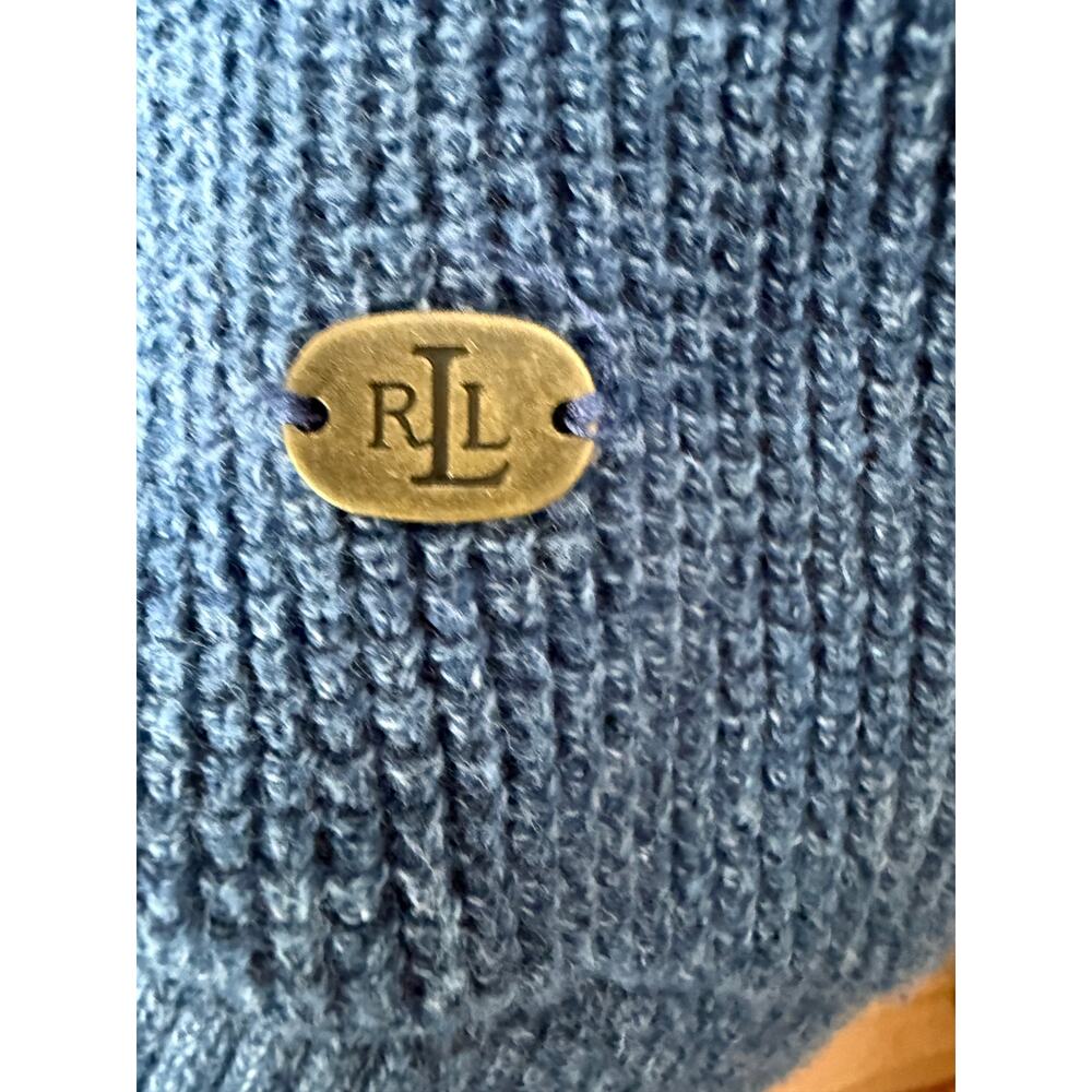 Lauren Ralph Lauren Blue Waffle Knit Sweater Cotton Mock Neck L Minimalist Cozy - Picture 3 of 5